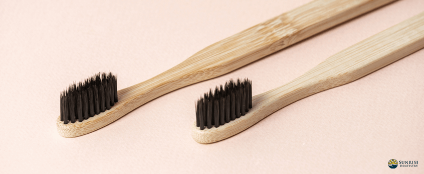SD-Two bamboo toothbrush on pastel pink background